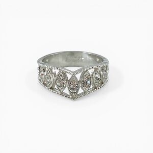 Vintage Clark & Coombs Rhodium Plated Sterling Silver Rhinestone Cocktail Ring.